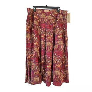 Notations Maxi Skirt Rayon Tiered Gauze Paisley Boho Hippie Red Purple 2XL